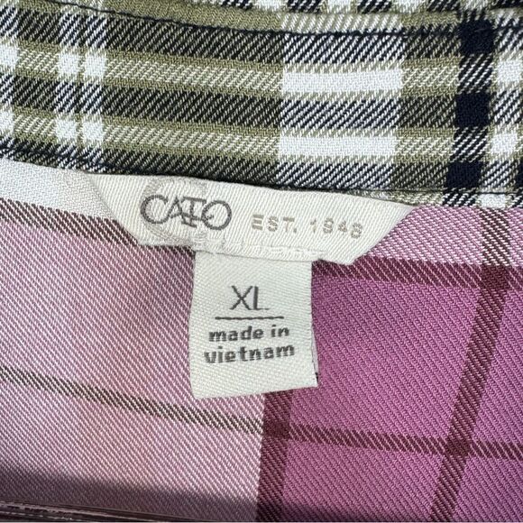 Cato Patchwork Multi Plaid Button Up Shirt XL Rayon Long Sleeve - Picture 9 of 12